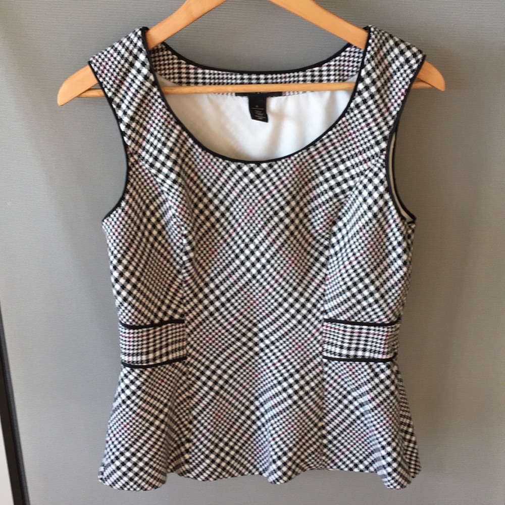 Lined peplum blouse w/ houndstooth print